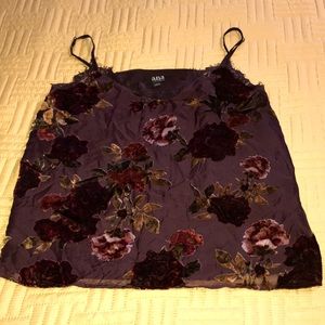 A.N.A. Burgundy flower Cami trimmed in lace